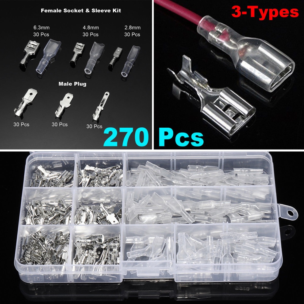 270 Crimp Terminals Insulated Seal Electrical Wire Connectors Terminal Connector Assortment Kit Silver