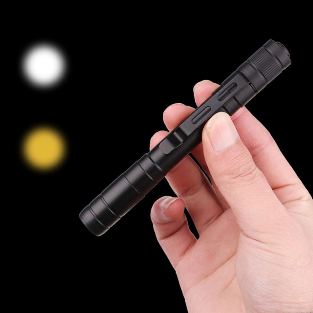LED Mini Flashlight Medical Pen Light White + Warm black