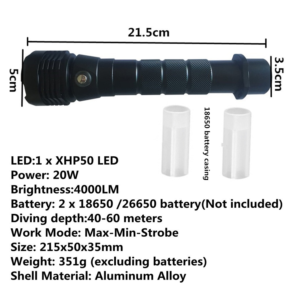 XHP50 Diving Flashlight LED 4000 Lumens Underwater Lamp with Charging Display White light 6500K - Image 3