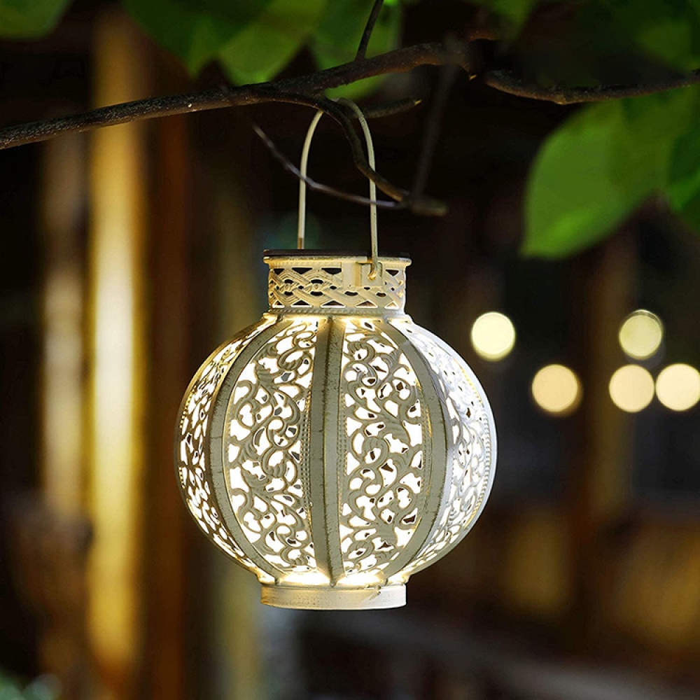 LED Hanging Solar Lanterns with Handle Outdoor Garden Lights Decoration White