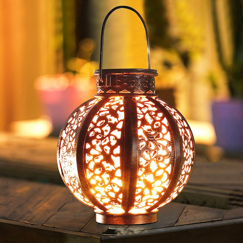 LED Hanging Solar Lanterns with Handle Outdoor Garden Lights Decoration Bronze