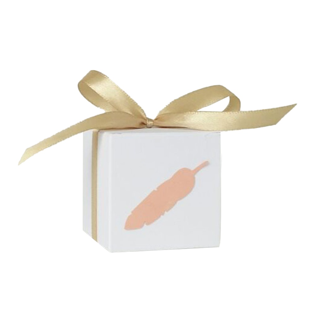 50pcs White Kraft Paper Candy Box Square Container for Wedding Party 5.5*5.5cm Pink leaves