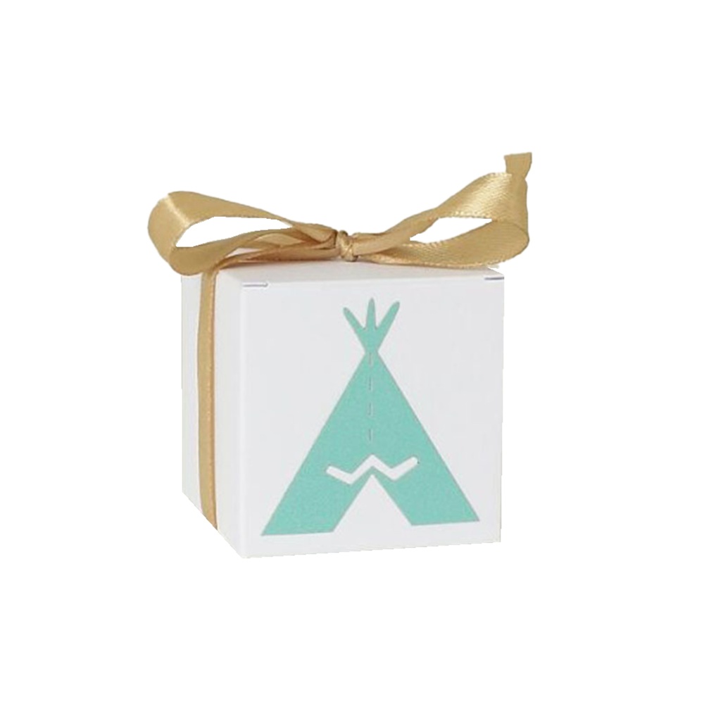 50pcs White Kraft Paper Candy Box Square Container for Wedding Party 5.5*5.5cm Green triangle