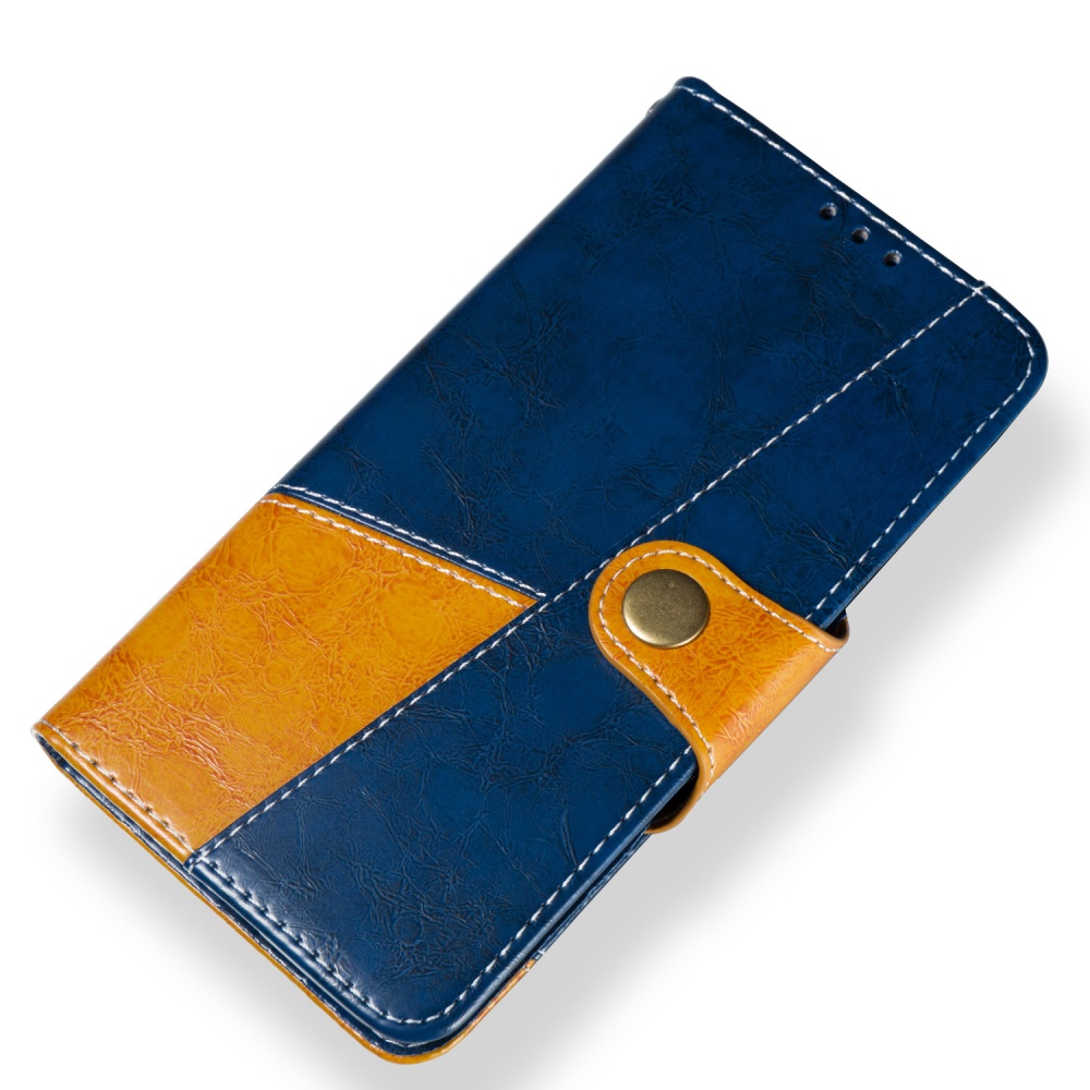 For iPhone XS MAX 6.5 inch Hit Color Stitching Leather Protective Phone Case with Button & Card Position Bracket, blue case - Image 2