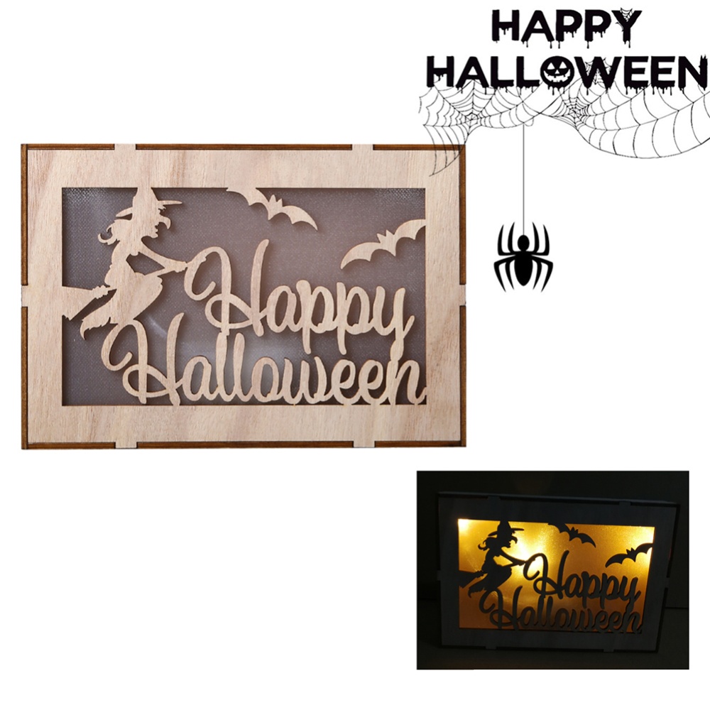 Dual Use Wooden Rectangle LED Hanging Pendant for Home Halloween Decor JM01503