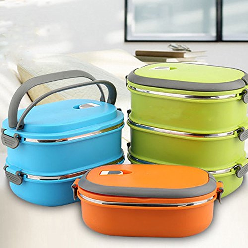 Hot Thermal Insulated Bento Stainless Steel Food Container Lunch Box 1 2 3 Layer Styles:Double Colors:Green - Image 3