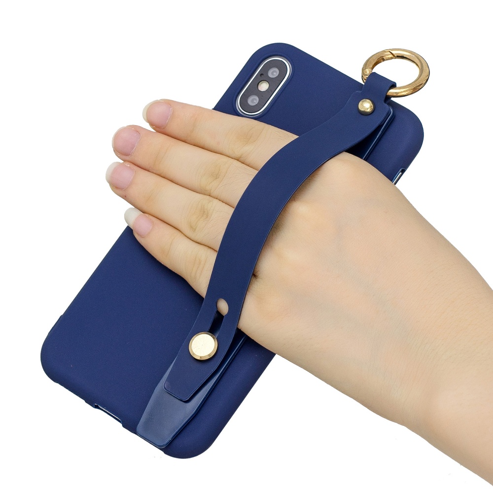 For Redmi 6A Simple Solid Color Chic Wrist Rope Bracket Matte TPU Anti-scratch Non-slip Protective Cover Back Case 7 royal blue - Image 2