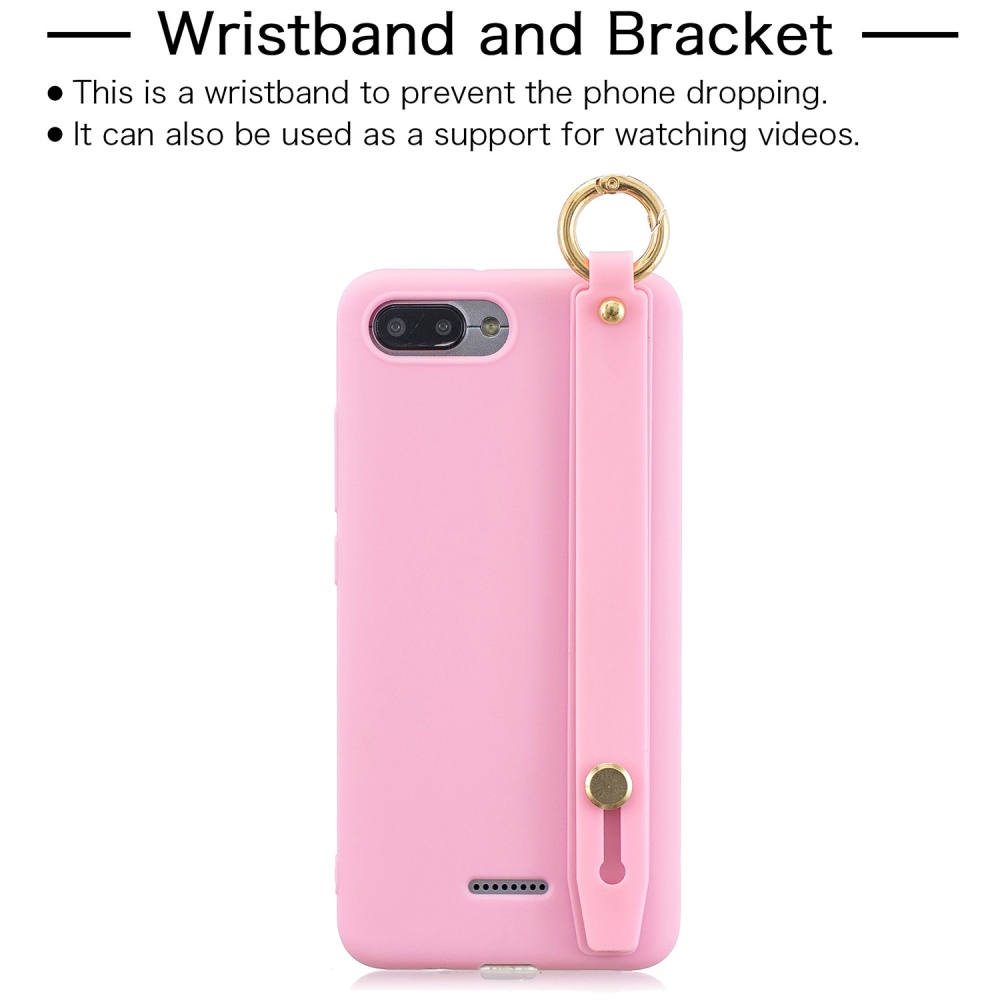 For Redmi 6A Simple Solid Color Chic Wrist Rope Bracket Matte TPU Anti-scratch Non-slip Protective Cover Back Case 10 beans green - Image 2