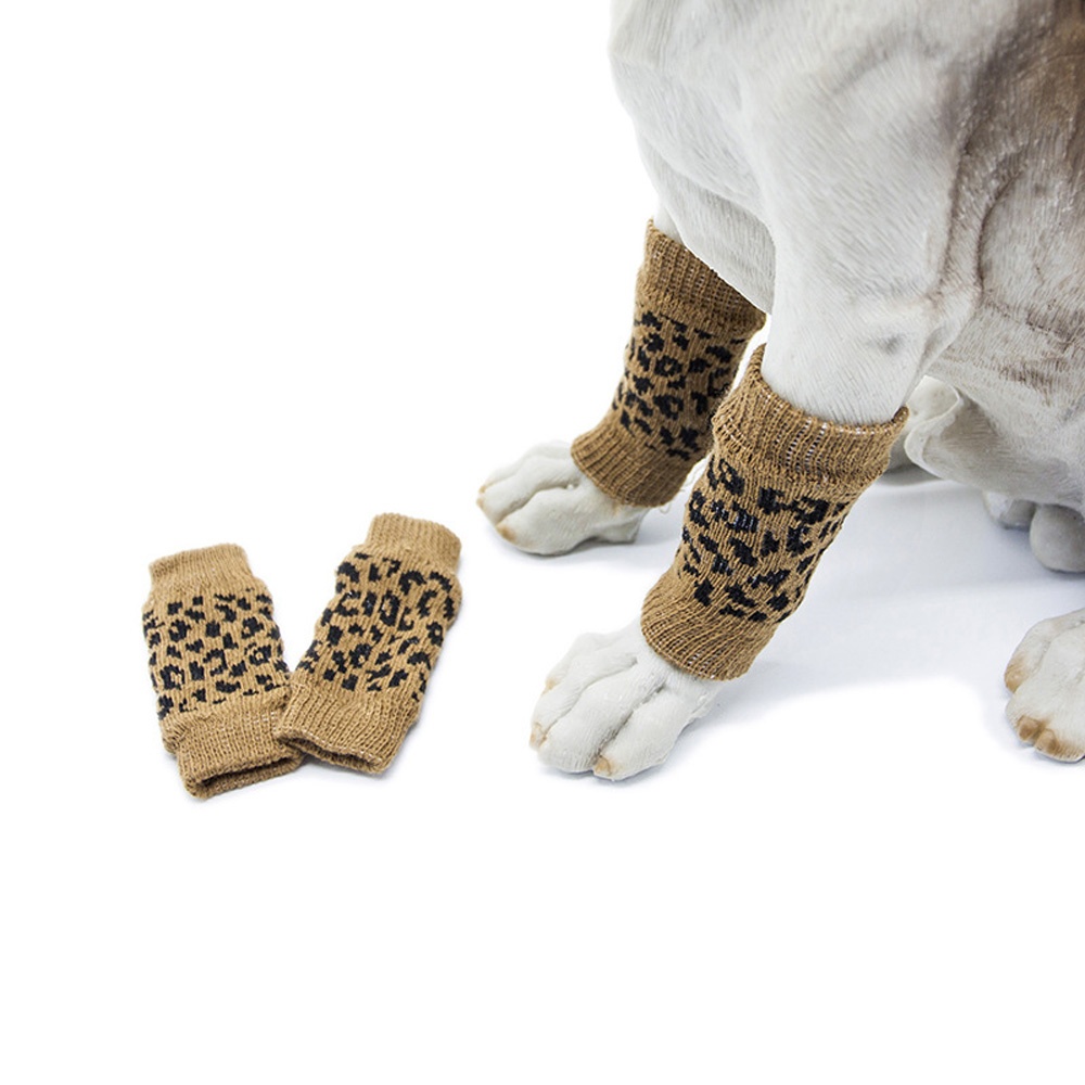 Pet Dog Cat Socks Outdoor Warm Cotton Leg Antifreeze Leopard print (four packs)_M - Image 2