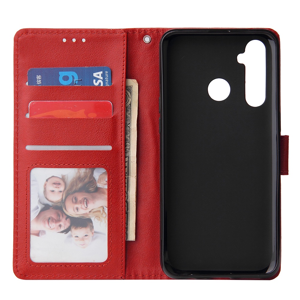 For OPPO Realme 5 Rro Cellphone Cover Buckle Closure Cards Holder Wallet Design Stand Function PU Leather Smart Shell Overall Protection red - Image 2