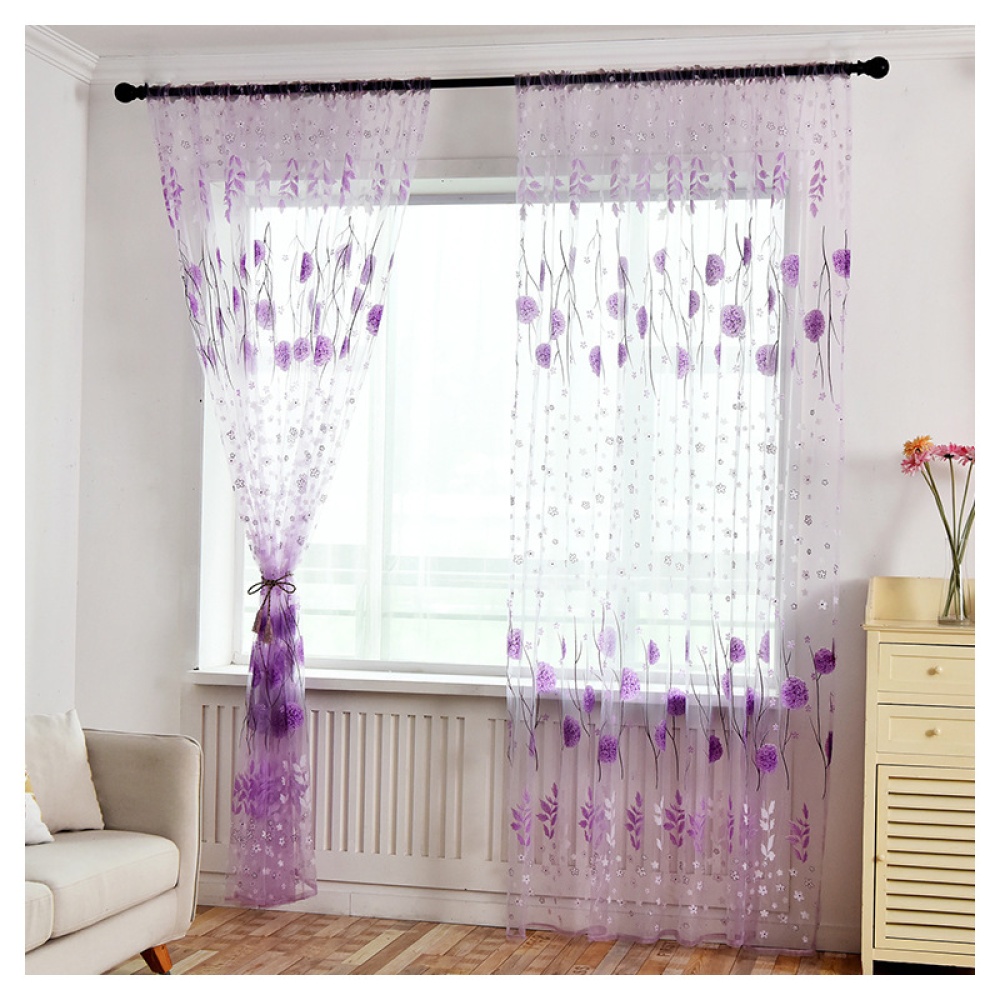 Printed Tulle Transparent Window Screen Bedroom Balcony Curtain blue_W100cm * H200cm - Image 2