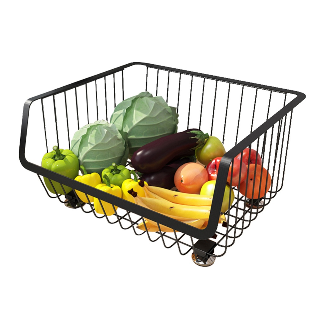 Metal Wire Basket with Wheel for Kitchen Bedroom Bathroom Fruit Vegetable Storage 1 layer - Image 2