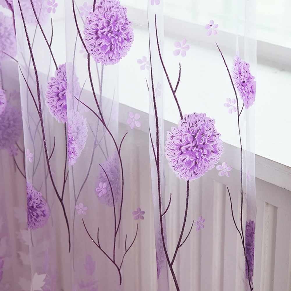 Printed Tulle Transparent Window Screen Bedroom Balcony Curtain blue_W100cm * H200cm - Image 3