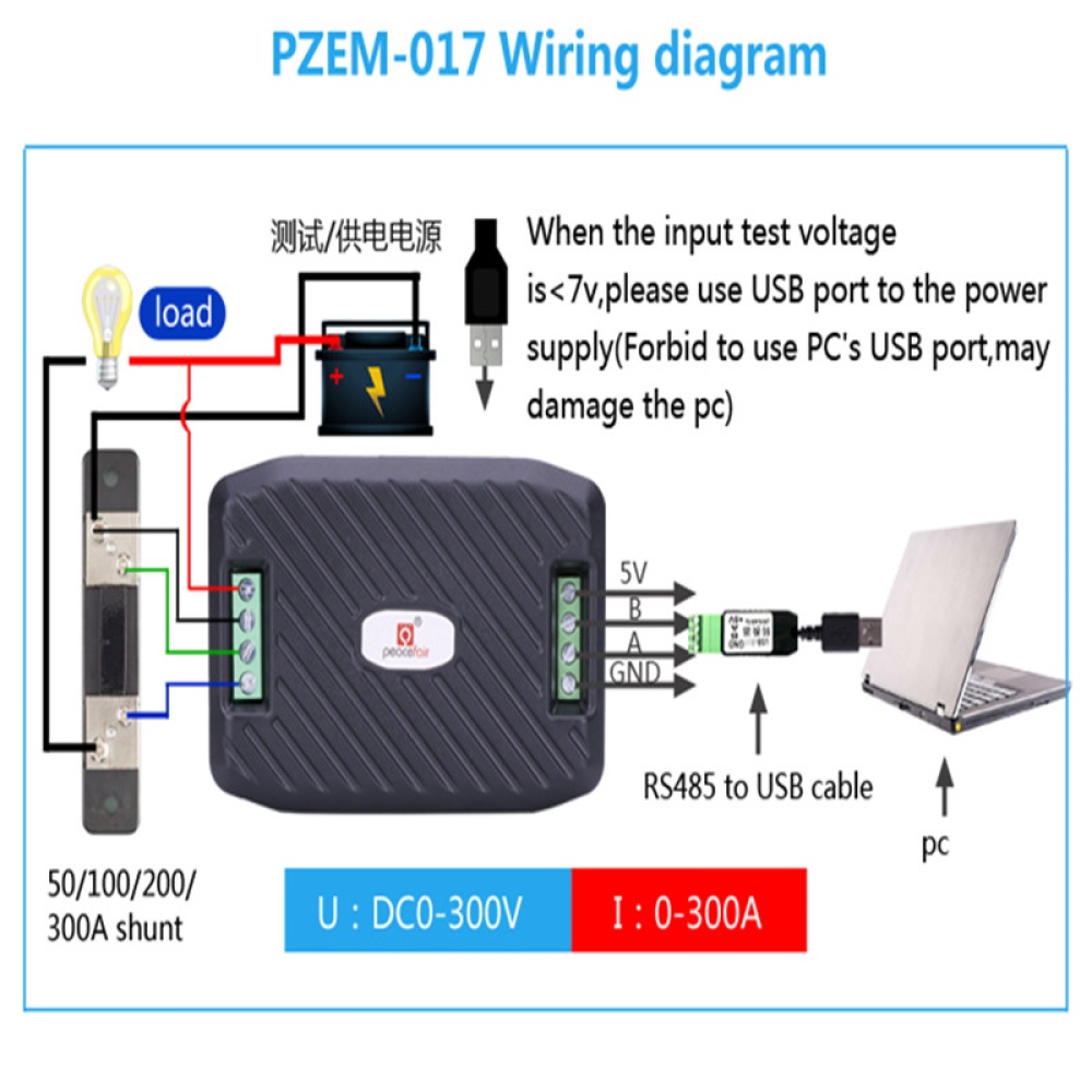 PZEM-017 DC 0-300V Volt Ammeter RS485 Modbus Voltage Current Power Energy Digital Wattmeter with 50A Shunt Communication box +50A shunt - Image 2