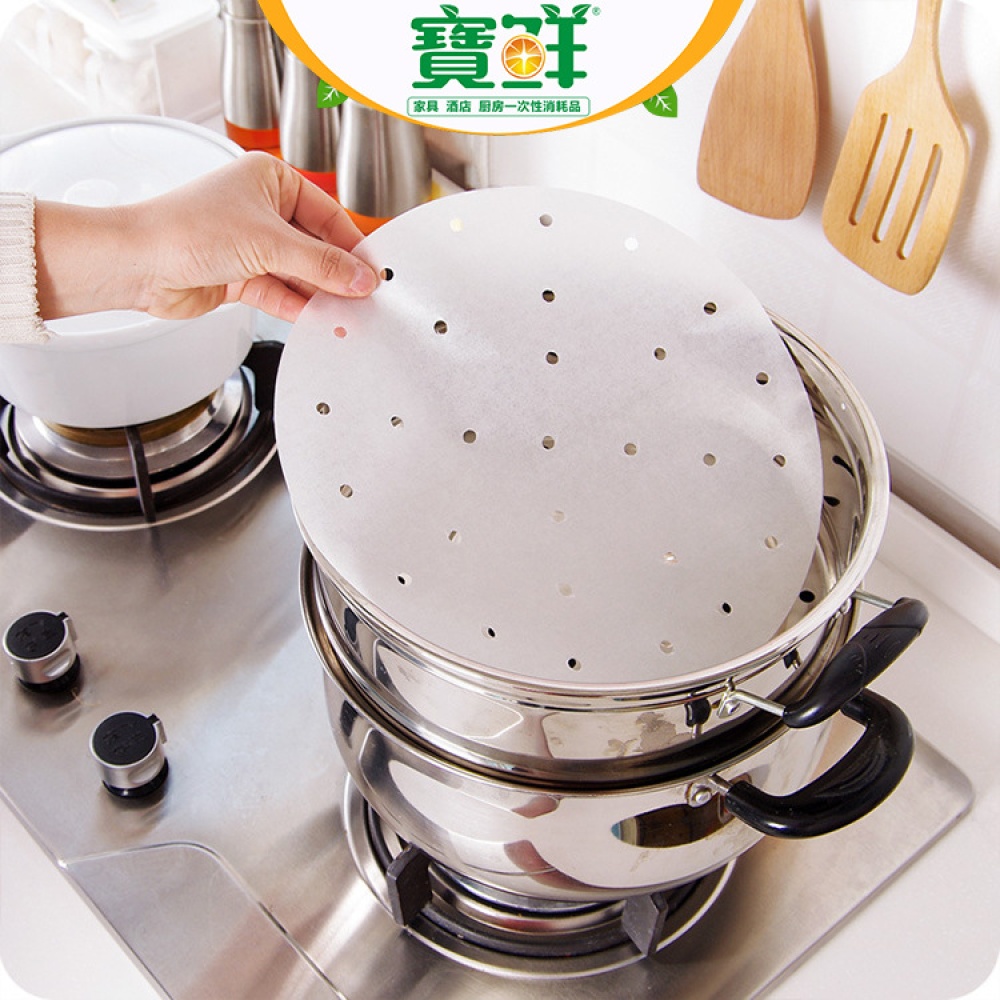 100pcs Round Perforated Steamer Paper Kitchen Liners Baking Mats 8 inch (20cm diameter) 100 sheets - Image 2