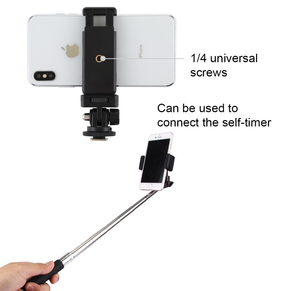 1/4 Screw Tripod Cold Shoe Head with Mobile Phone Clip Universal SLR Camera Holder black - Image 2