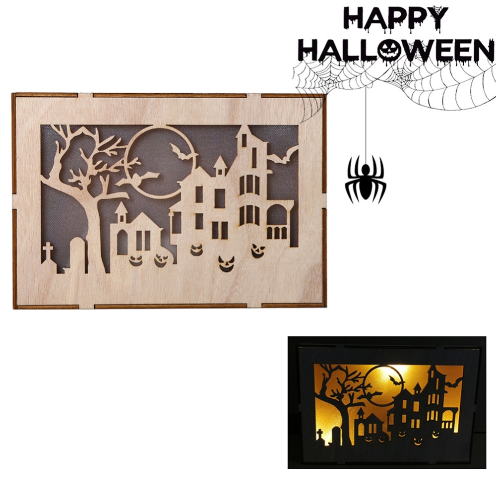 Dual Use Wooden Rectangle LED Hanging Pendant for Home Halloween Decor JM01504