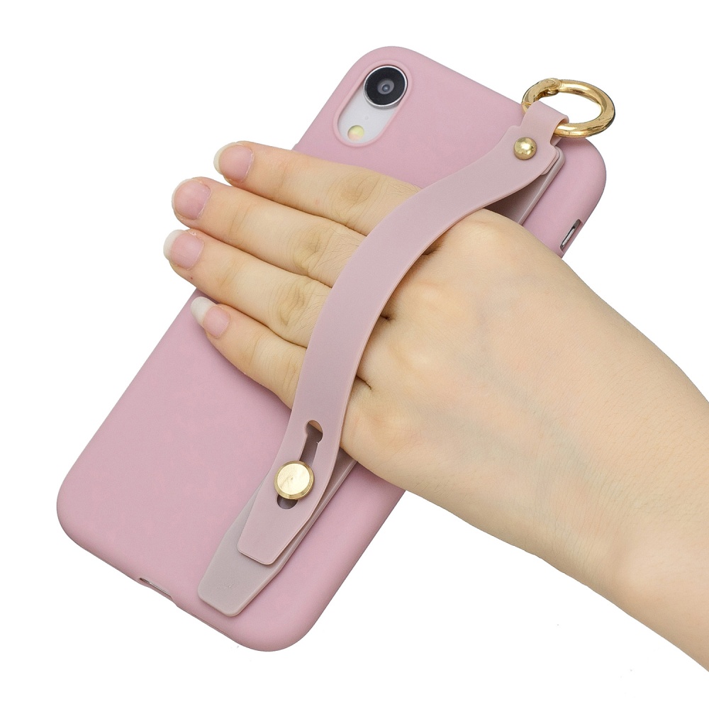 For Redmi 6A Simple Solid Color Chic Wrist Rope Bracket Matte TPU Anti-scratch Non-slip Protective Cover Back Case 11 Lotus pink - Image 2