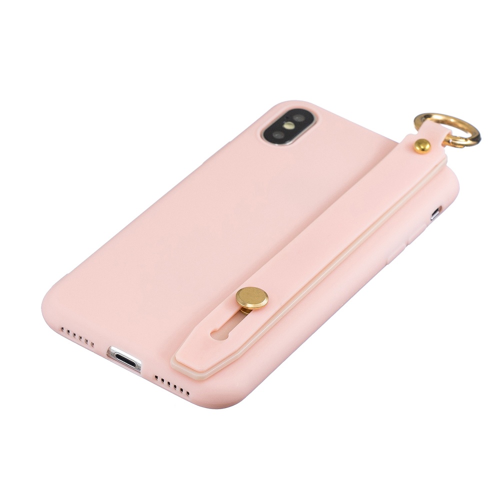 For Redmi 6A Simple Solid Color Chic Wrist Rope Bracket Matte TPU Anti-scratch Non-slip Protective Cover Back Case 6 light pink - Image 2