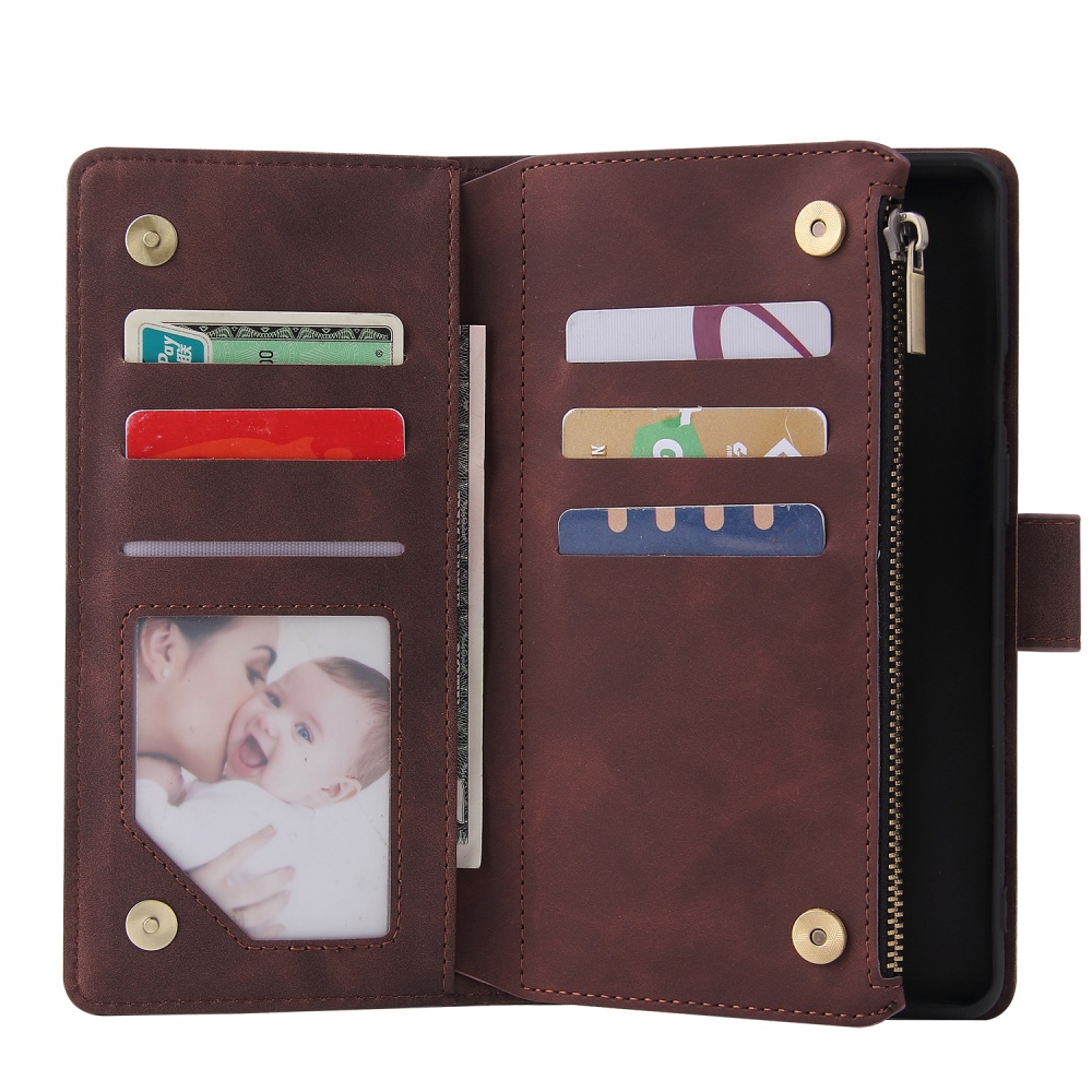 For One plus 8 pro Mobile Phone Case Smartphone Shell Wallet Design Zipper Closure Overall Protection Cellphone Cover 3 brown - Image 2