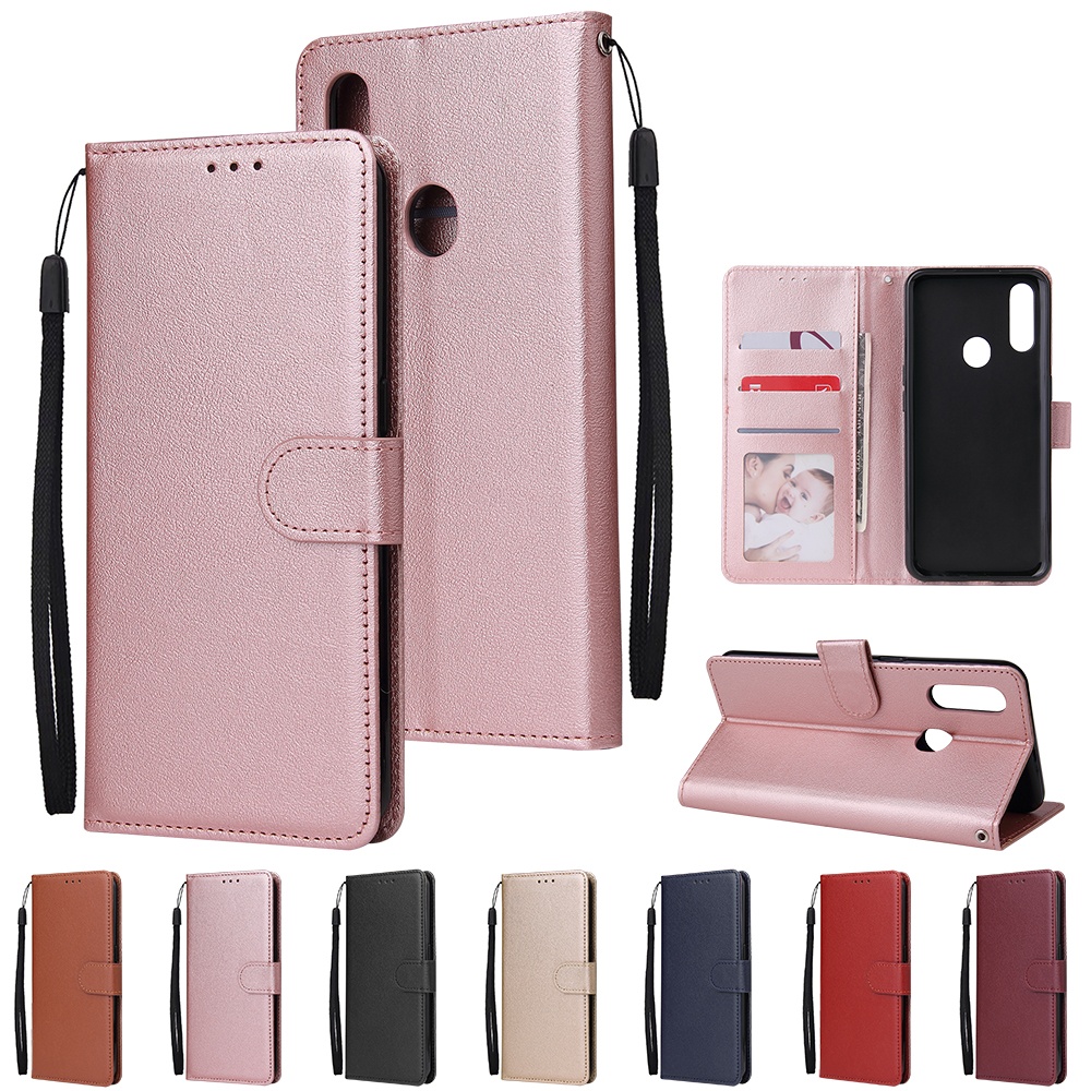 For OPPO A8 / A31/Realme XT X2 Mobile Phone Case PU Buckle Closure Wallet Design Cards Slots All-round Protection Cover red - Image 2