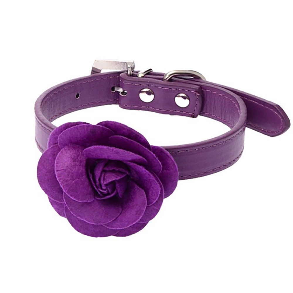Rose Flower Leather Collar with Adjustable Buckle for Small Middle Dog Teddy Pet Supply purple_M: 2.0*42cm