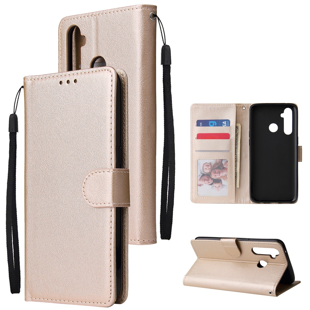 For OPPO Realme 5 Rro Cellphone Cover Buckle Closure Cards Holder Wallet Design Stand Function PU Leather Smart Shell Overall Protection gol - Image 2