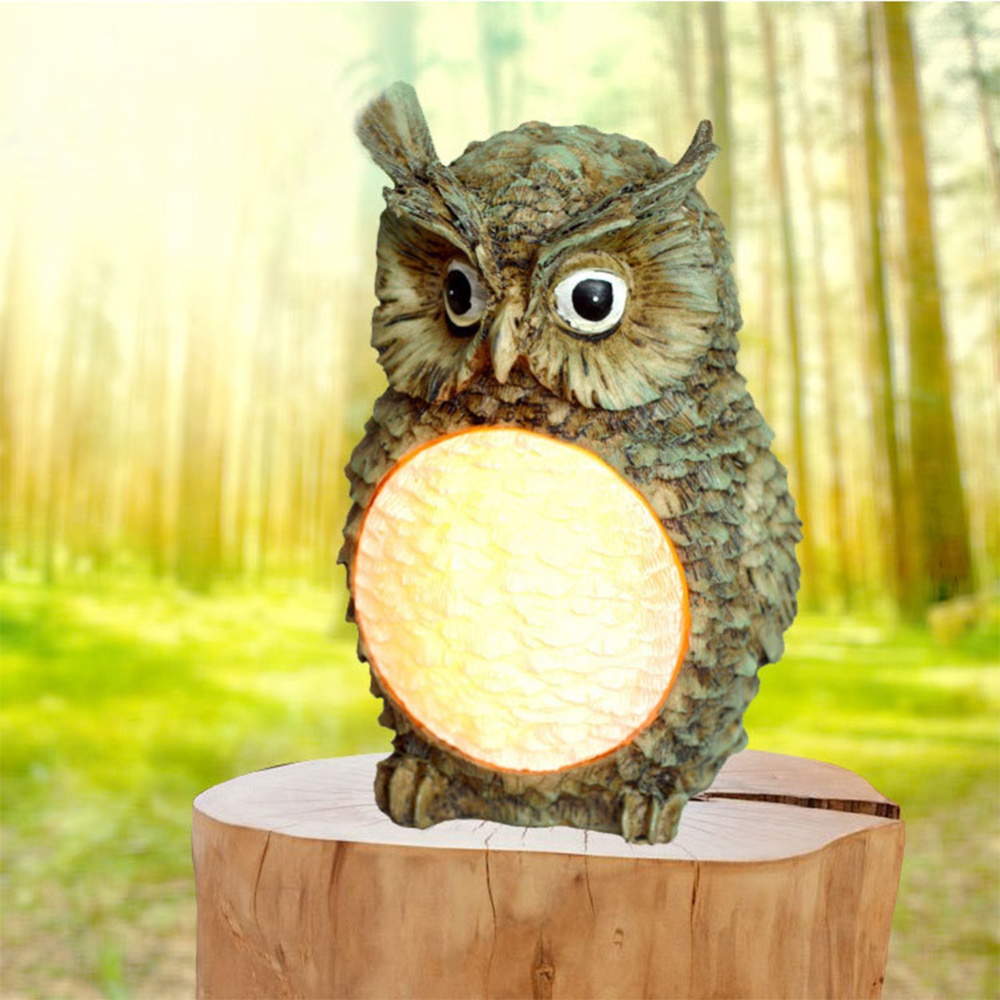 LED Solar Powered Cute Owl Shape Resin Lawn Lamp for Outdoor Decorative Lighting