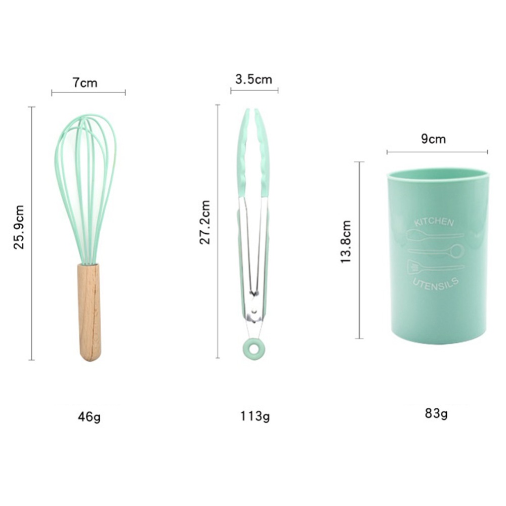 12Pcs/Set Nordic Style Wooden Handle Silicone Kitchenware with Storage Barrel 12-piece set kitchenware bucket - Image 2