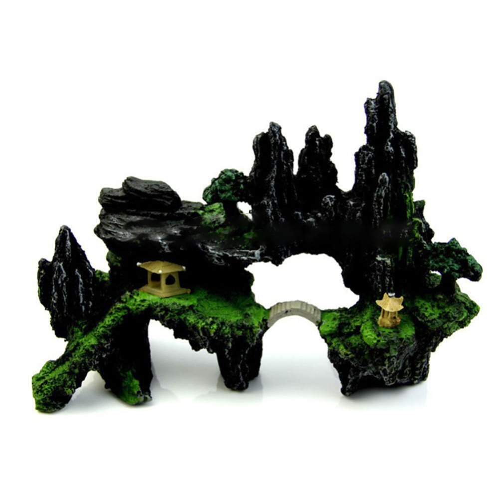 Resin Rockery Stone Fish Tank Landscaping Aquarium Decoration Mountain Hiding Cave Pet Supplies 24*9*17cm