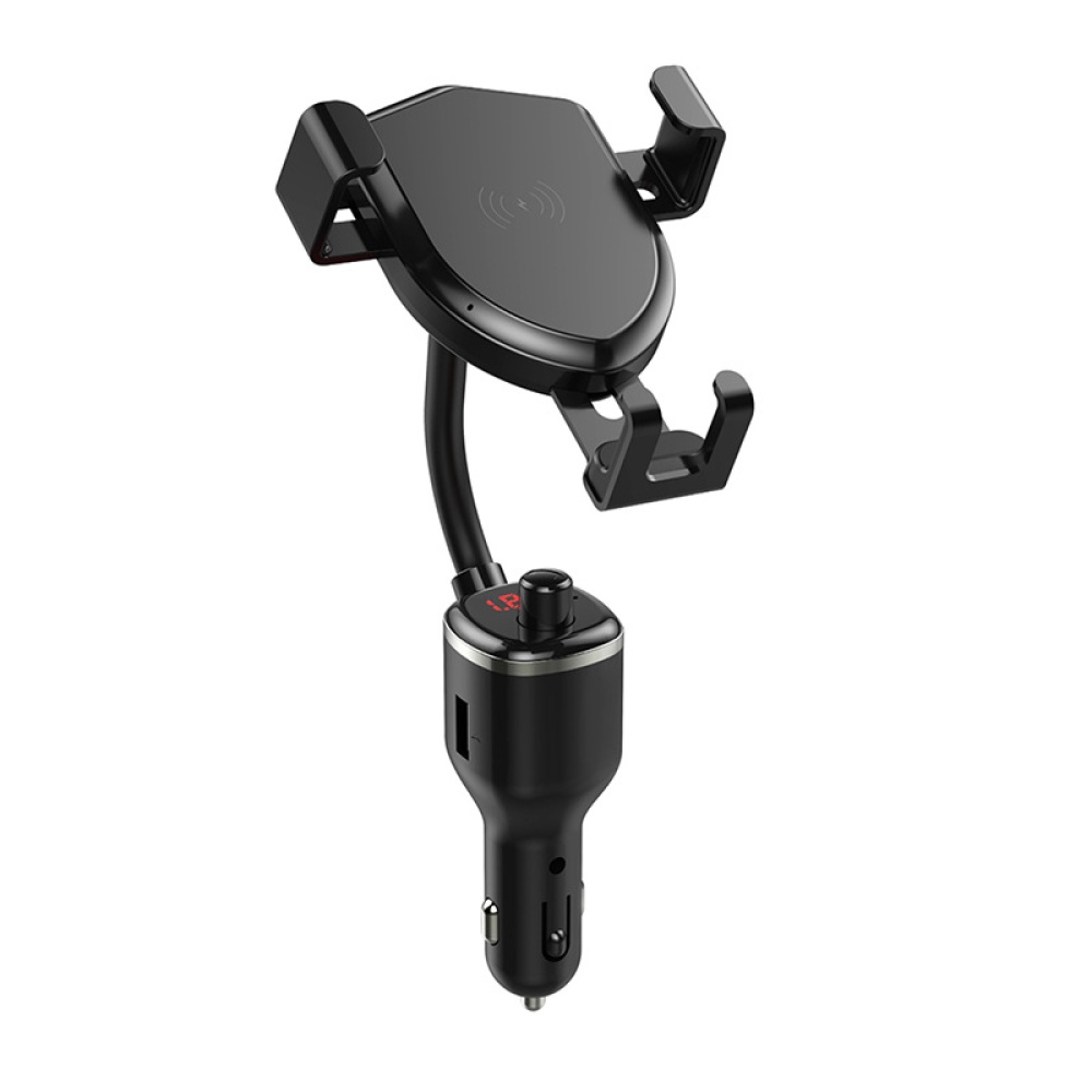 10W Wireless Quick Charging Mobile Phone Holder Stand with Fm Bluetooth Transmitter black - Image 2