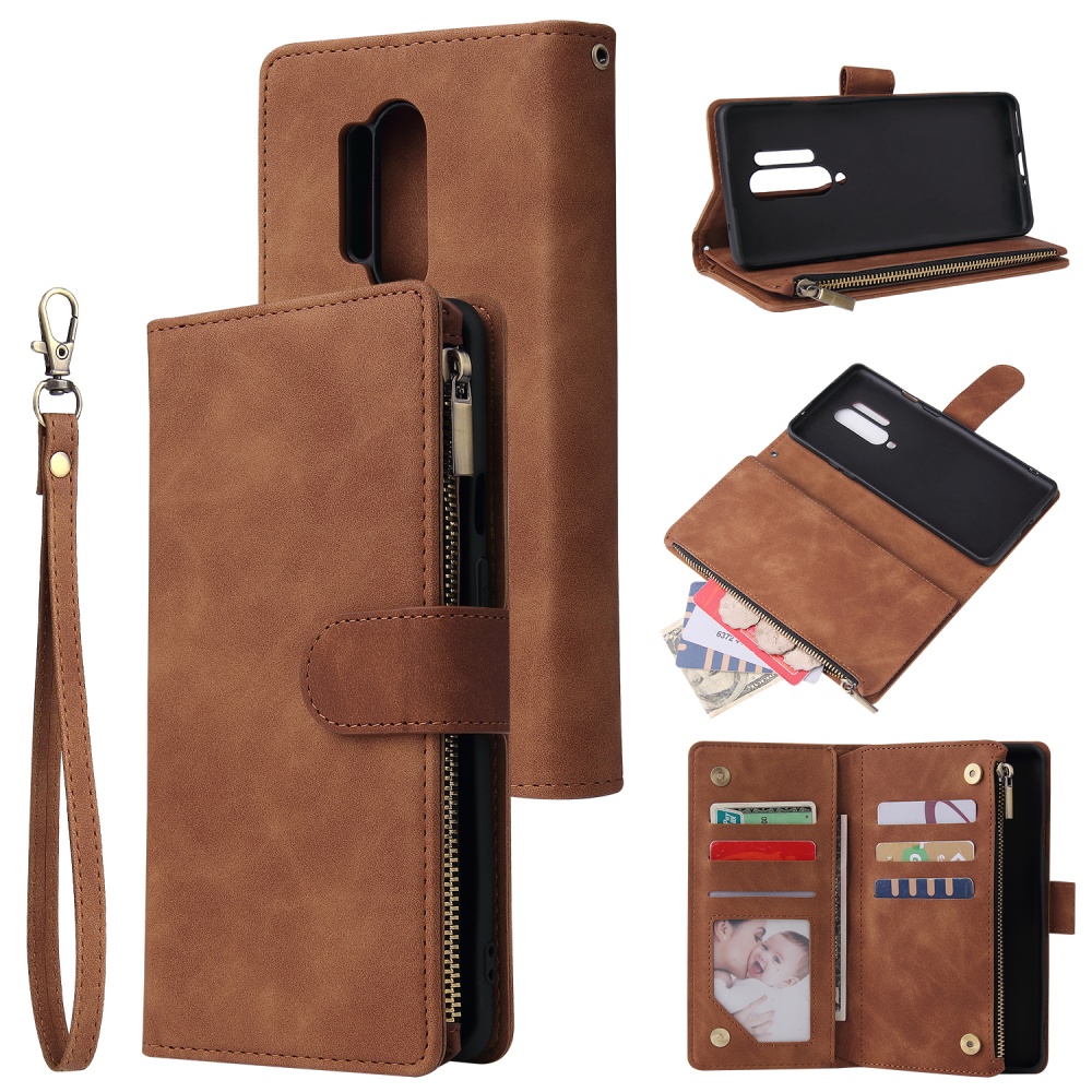 For One plus 8 pro Mobile Phone Case Smartphone Shell Wallet Design Zipper Closure Overall Protection Cellphone Cover 4 brown - Image 2