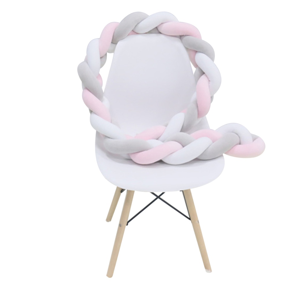 Baby Crib Bumper Knotted Braided Plush Nursery Cradle Decor Newborn Gift Bed Sleep White gray pink_3 meters