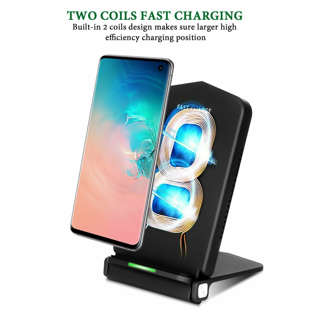 For Samsung Galaxy S10 S10e S10+ Fast QI Wireless Charger Charging Dock Stand black - Image 2