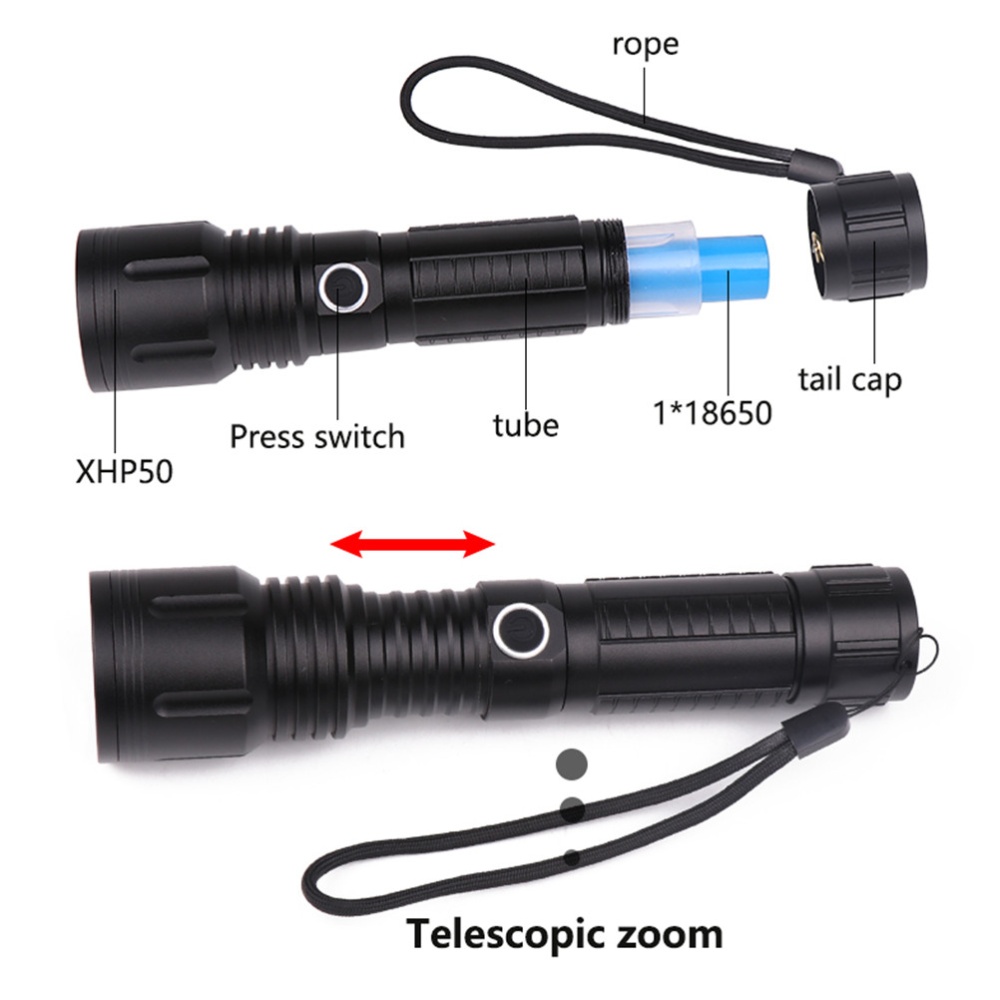 XHP50 LED Flashlight High Power 3800lm Powerful White light 6500K - Image 2