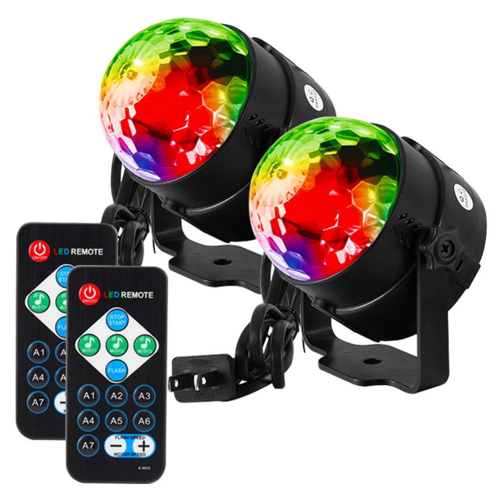 LITAKE LED Sound Crystal Magic Ball Stage Party Light 2PCS 7 Colors US Plug-Black