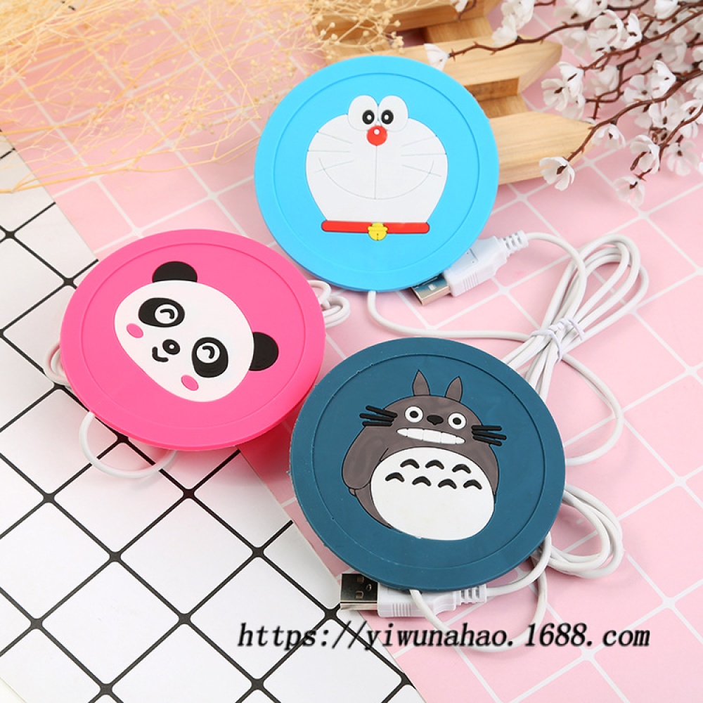 Heating Coaster PVC Soft Rubber Round Shape USB Non-Slip Cartoon Mug Pink_Round - Image 2