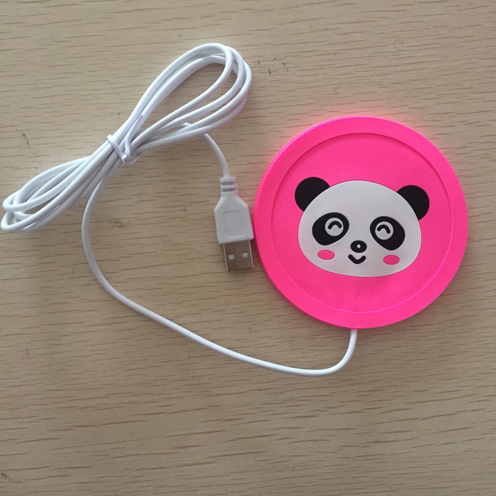 Heating Coaster PVC Soft Rubber Round Shape USB Non-Slip Cartoon Mug Pink_Round - Image 3