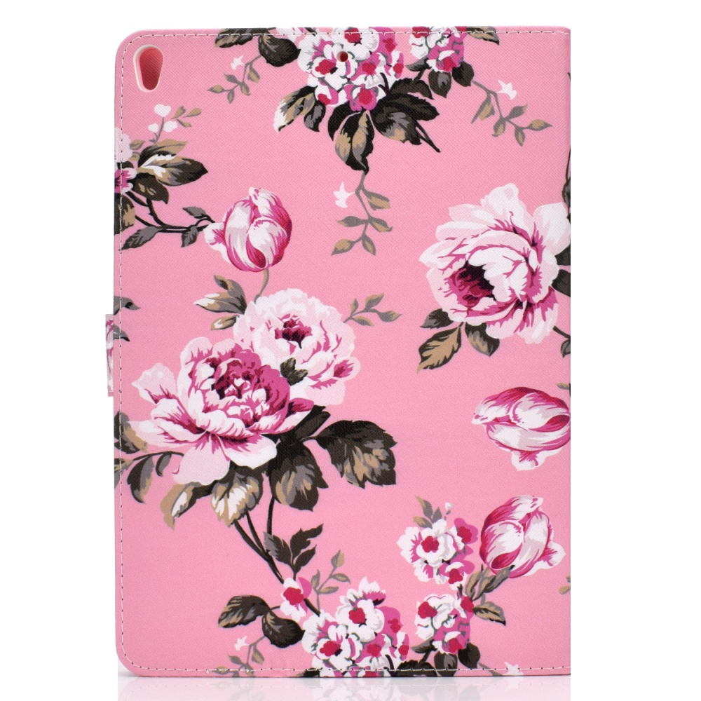 For iPad 10.5 2017/iPad 10.2 2019 Laptop Protective Case Color Painted Smart Stay PU Cover with Front Snap Pink flower - Image 2