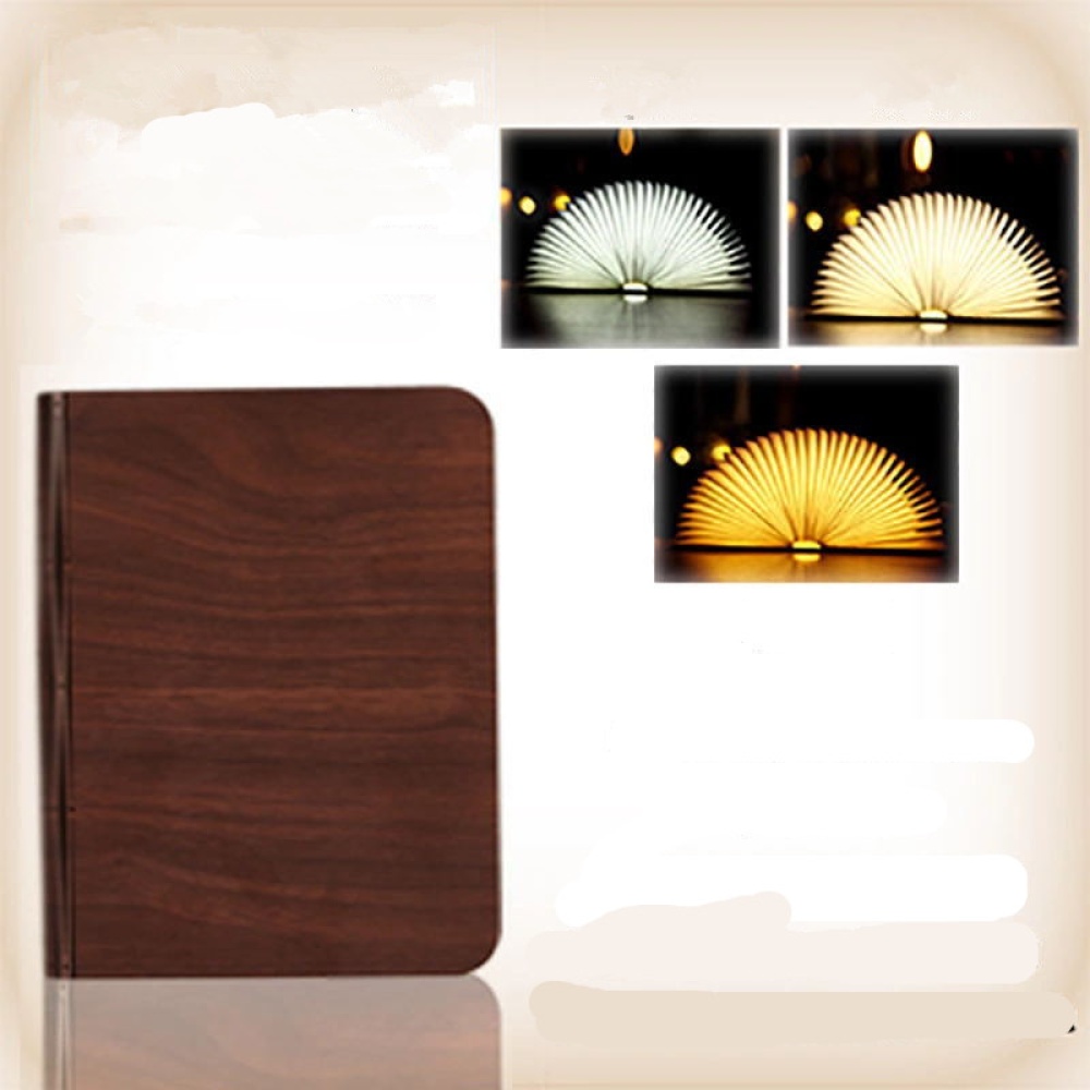 Portable USB Rechargeable LED Light Foldable Wooden Book Lamp for Home Decor Red Walnut Dupont Paper Small