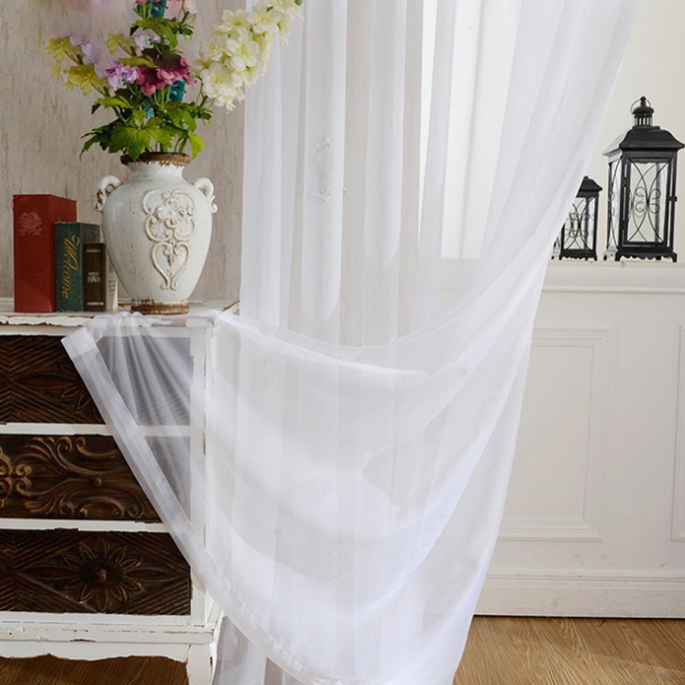 White Tulle Curtains for Bedroom Balcony Decoration Hanging Hook Style white_100 * 250cm