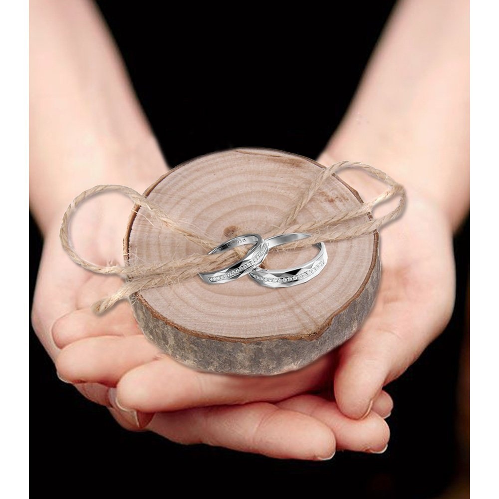 Wedding Natural Wooden Finger Ring Pillow Rustic Country Engagement Bearer Wood Pallet Woody - Image 2