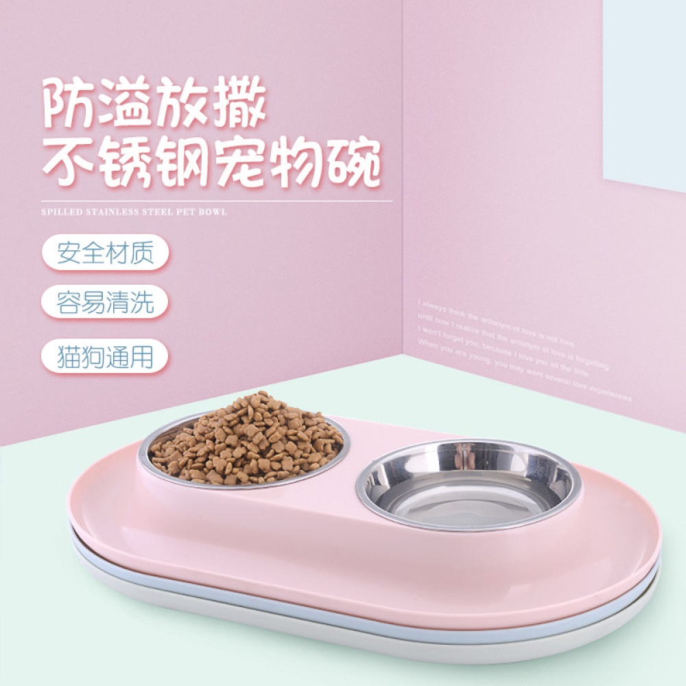 Stainless Steel Double Pet Bowls for Dogs Cats Pets Food Water Feeding Pink - Image 2