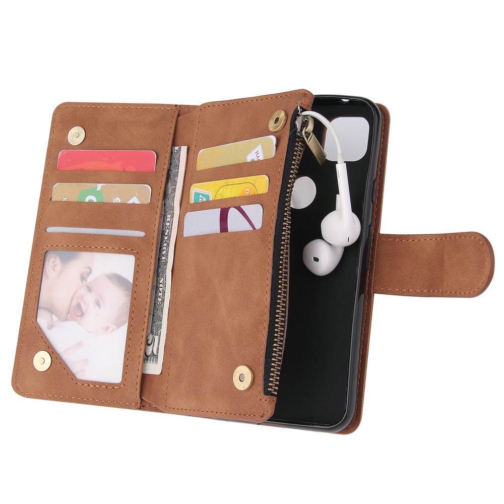 For Google Pixel 4A Leather Mobile Phone Cover with Cards Slot Zipper Purse Bracket 1 black - Image 2