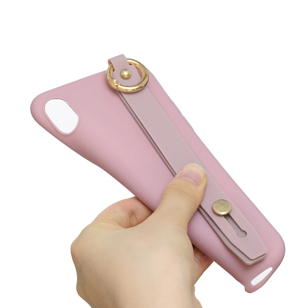 For VIVO V15 Simple Solid Color Chic Wrist Rope Bracket Matte TPU Anti-scratch Non-slip Protective Cover Back Case 11 Lotus pink - Image 2