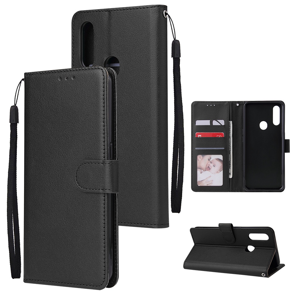 For OPPO A8 / A31/Realme XT X2 Mobile Phone Case PU Buckle Closure Wallet Design Cards Slots All-round Protection Cover black - Image 2