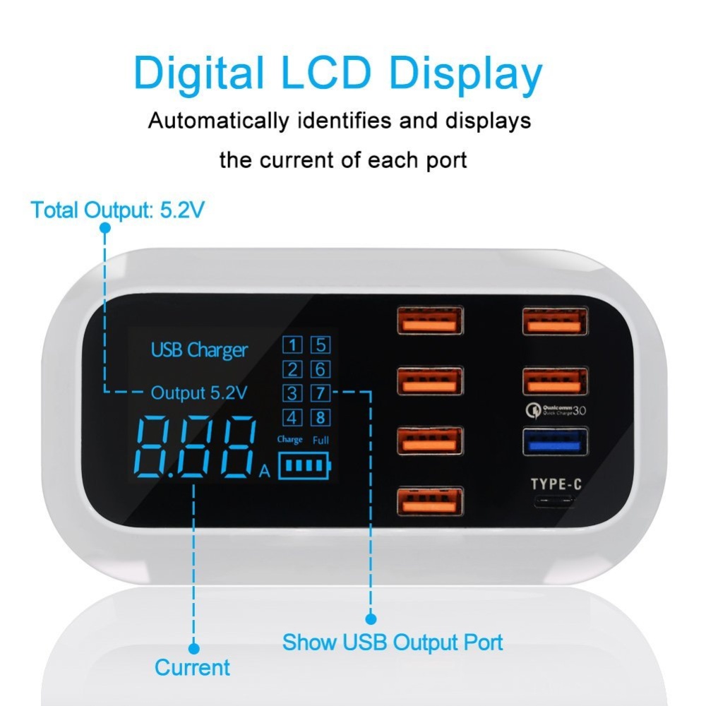 Fast Charging Station Multiple USB Charger 7 Port Desktop Hub LED Display Power Adapter UK Plug - Image 2