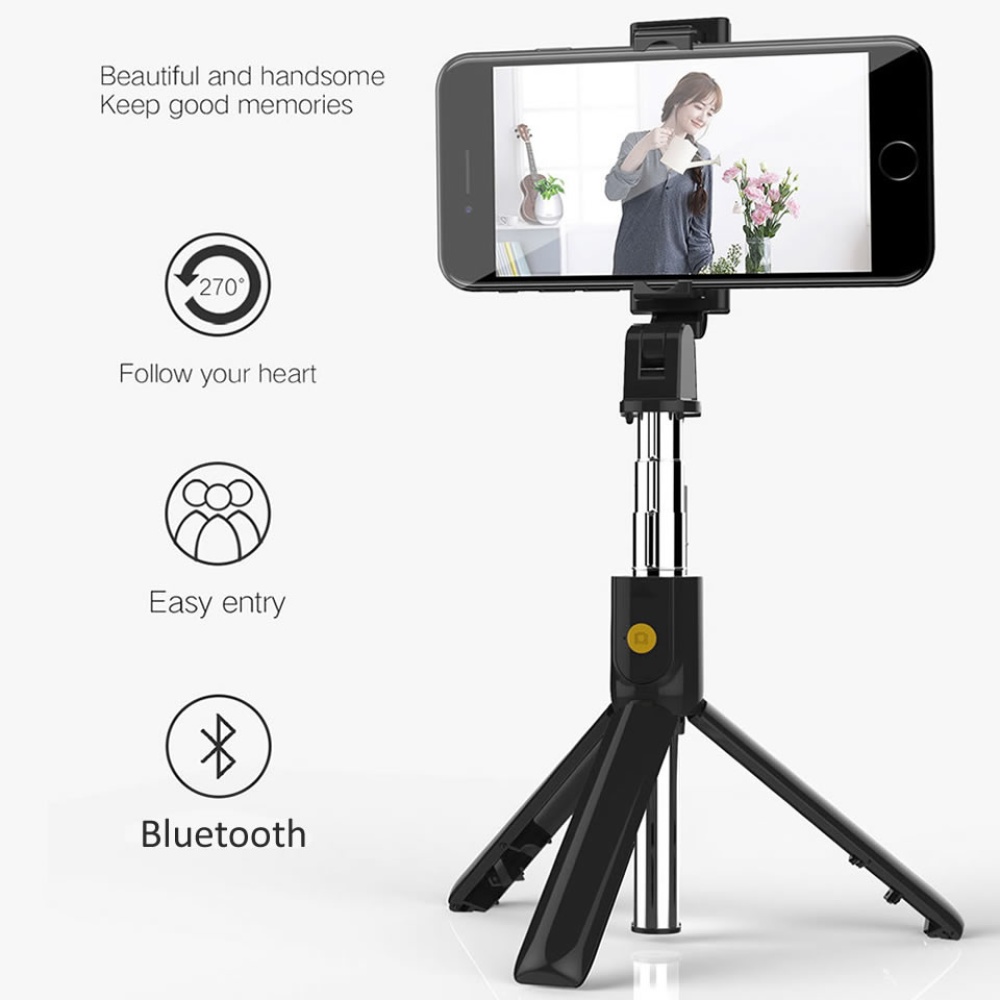 3 in 1 Wireless Bluetooth Selfie Stick for iphone/Android/Huawei Foldable Handheld Monopod Shutter Remote Extendable Mini Tripod black - Image 2