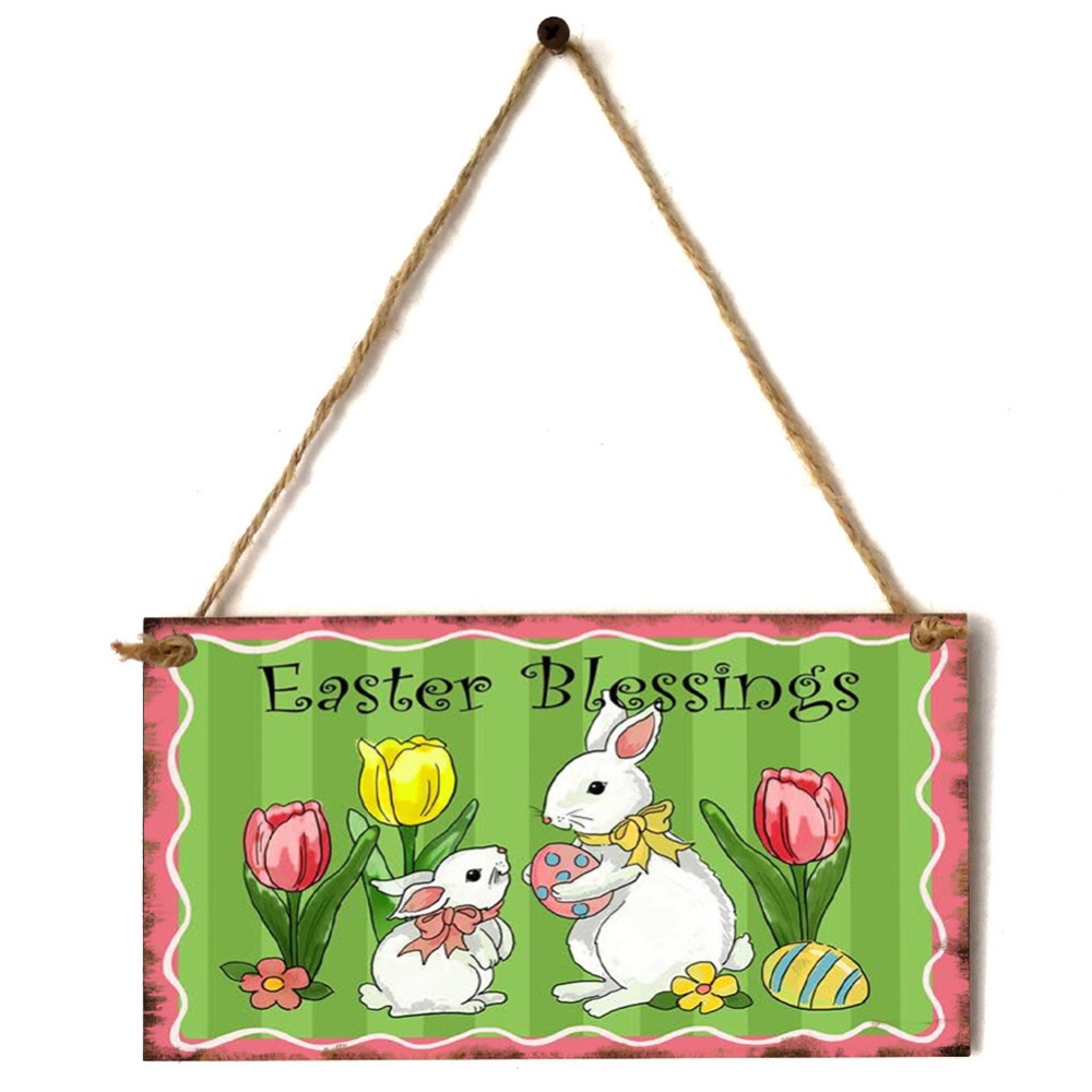 Wooden Easter Chick Rabbit Pattern Rectangle Plaque for Door Hanging Decoration Craft JM01152 - Image 3