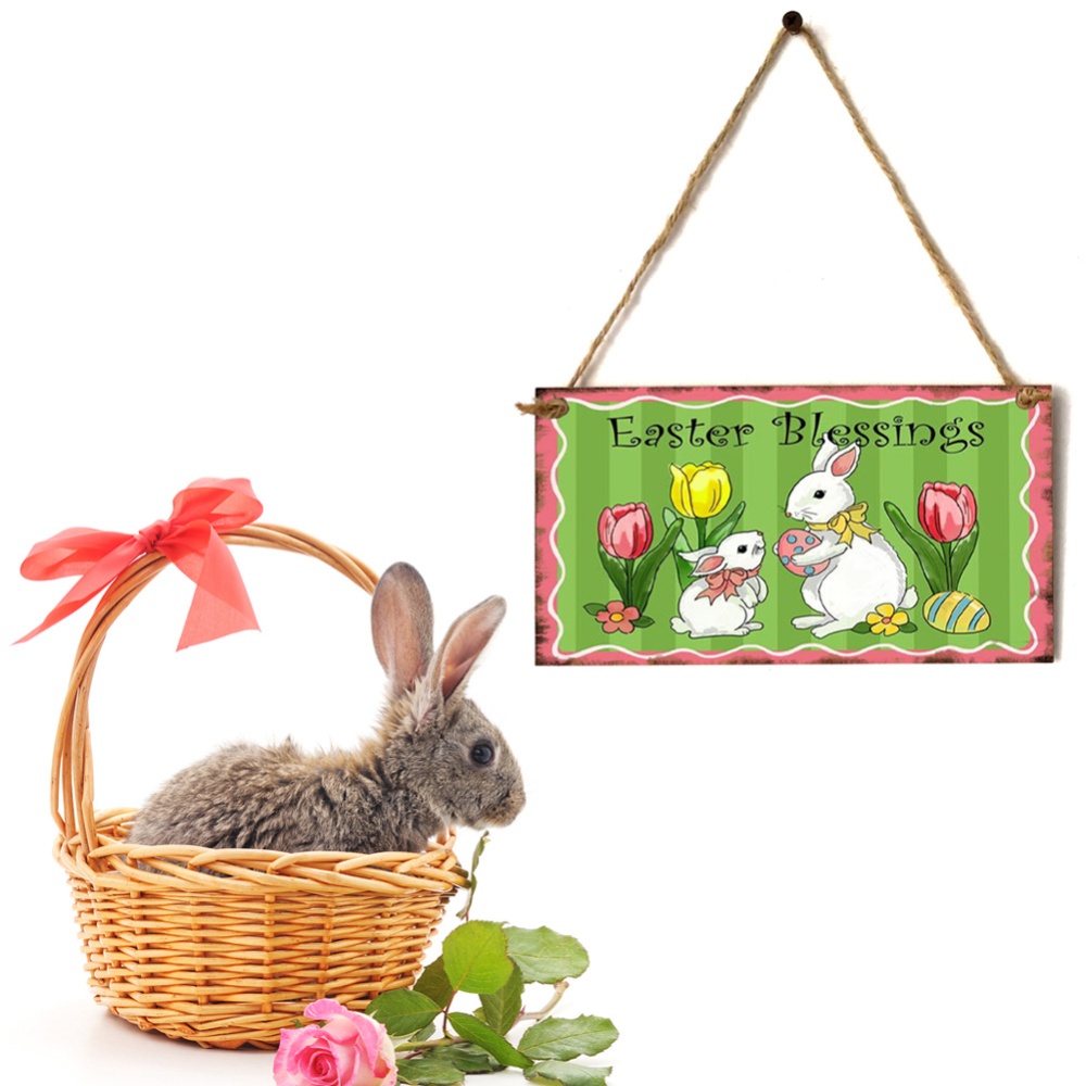 Wooden Easter Chick Rabbit Pattern Rectangle Plaque for Door Hanging Decoration Craft JM01152 - Image 2